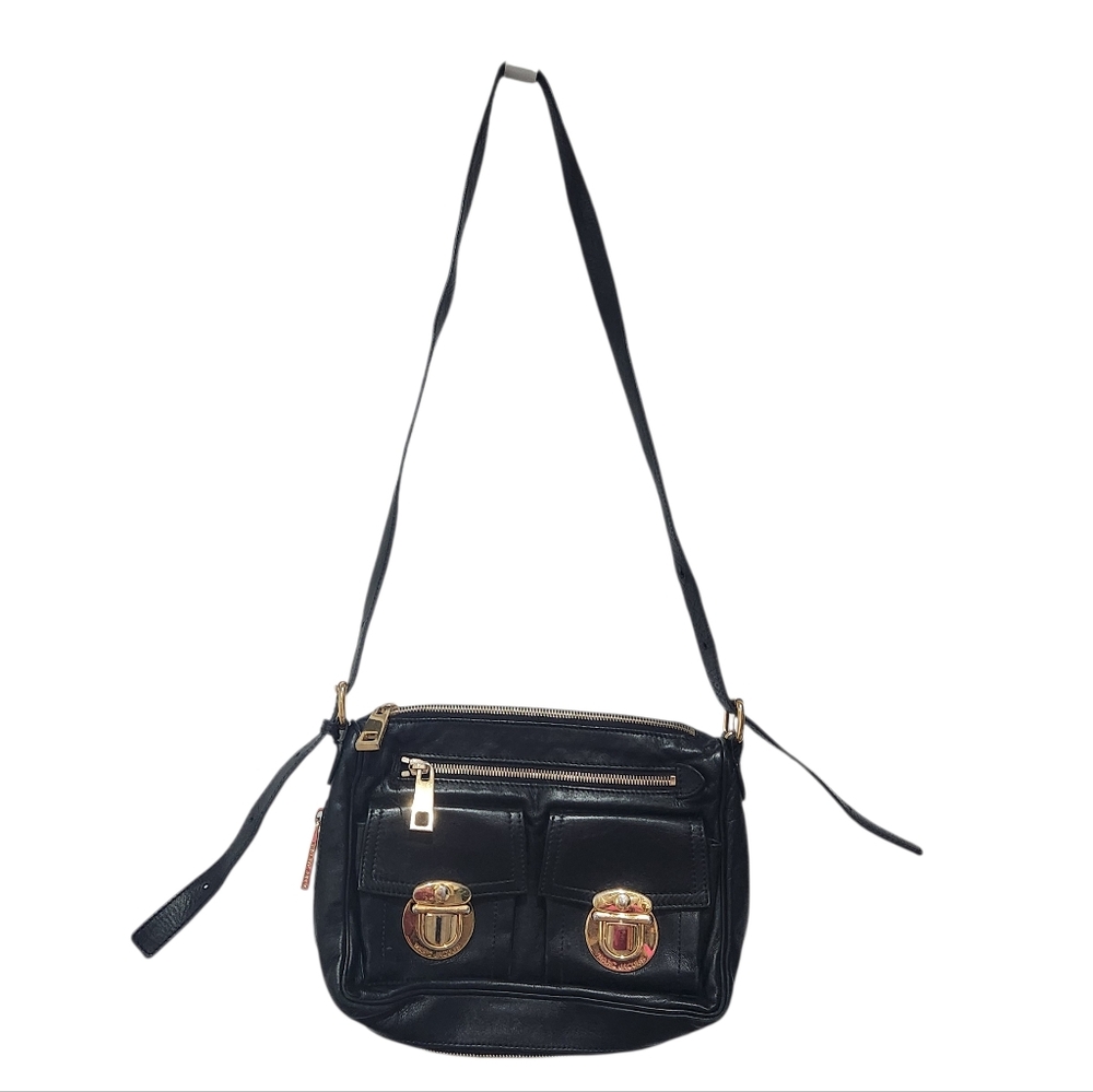 Marc Jacobs Cammie Crossbody Bag in Black Leather Mulri Pockets